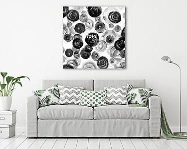 Black paint circles on white background. Watercolour hand-drawn illustration. (vászonkép) - vászonkép, falikép otthonra és irodába