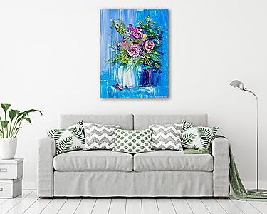 Absztrakt rózsák kék hátteren (olajfestmény reprodukció) (vászonkép) - vászonkép, falikép otthonra és irodába