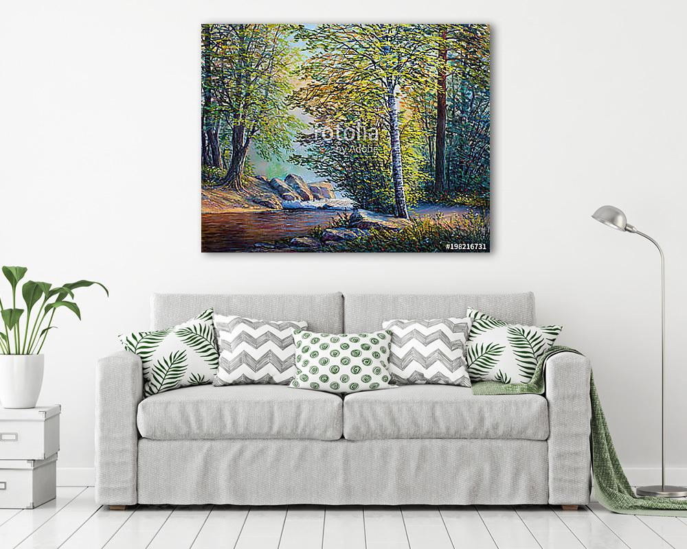 Nyári erdő, patak (olajfestmény reprodukció) - vászonkép, falikép vásárlás Nyári erdő, patak (olajfestmény reprodukció) (keretezett kép) - vászonkép, falikép otthonra és irodába