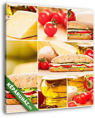 Sajt és zöldség szendvics kollázs - vászonkép 3D látványterv