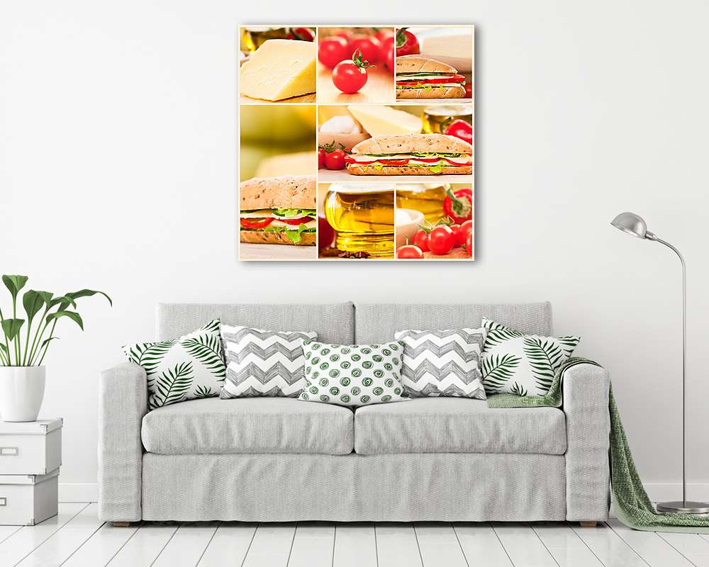 Sajt és zöldség szendvics kollázs (vászonkép) - vászonkép, falikép otthonra és irodába