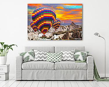 Cappadocia kockás hőlégballonok (vászonkép) - vászonkép, falikép otthonra és irodába