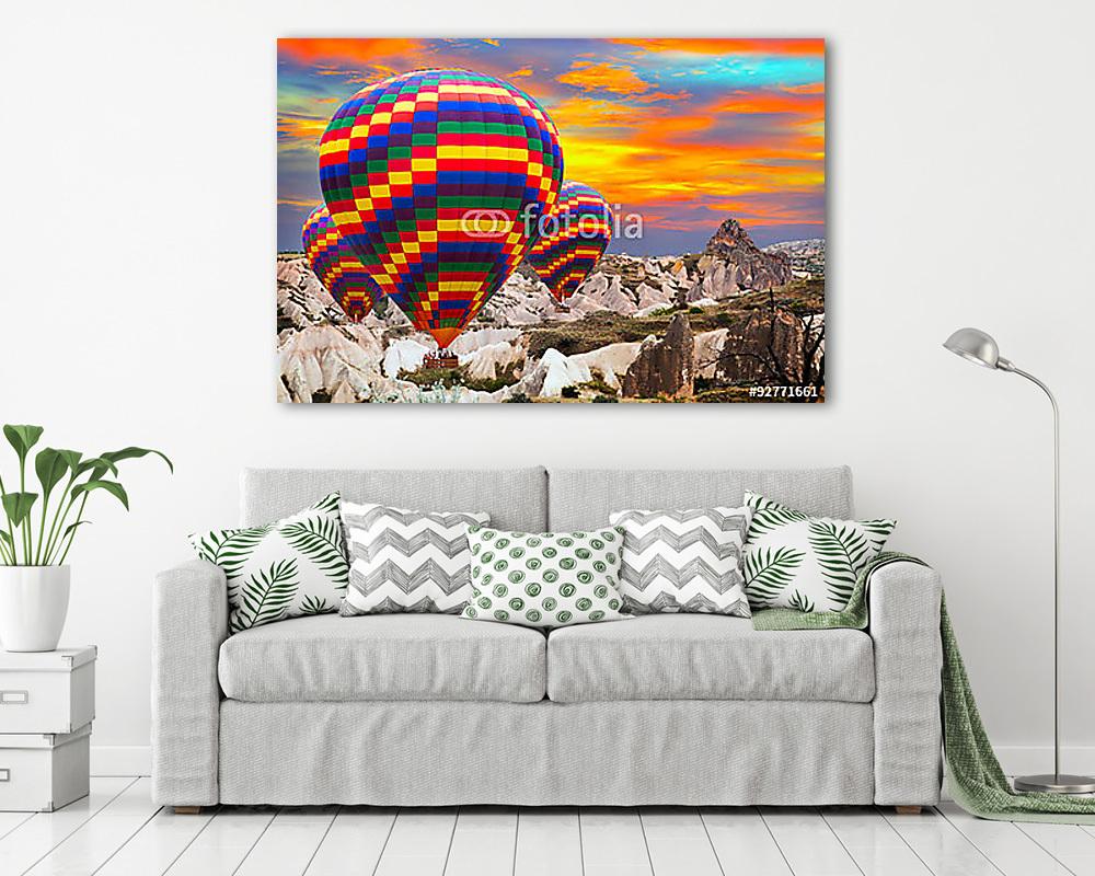 Cappadocia kockás hőlégballonok (fotótapéta) - vászonkép, falikép otthonra és irodába
