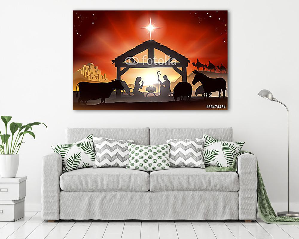 Karácsonyi születésnapi jelenet - vászonkép, falikép vásárlás Karácsonyi születésnapi jelenet (keretezett kép) - vászonkép, falikép otthonra és irodába