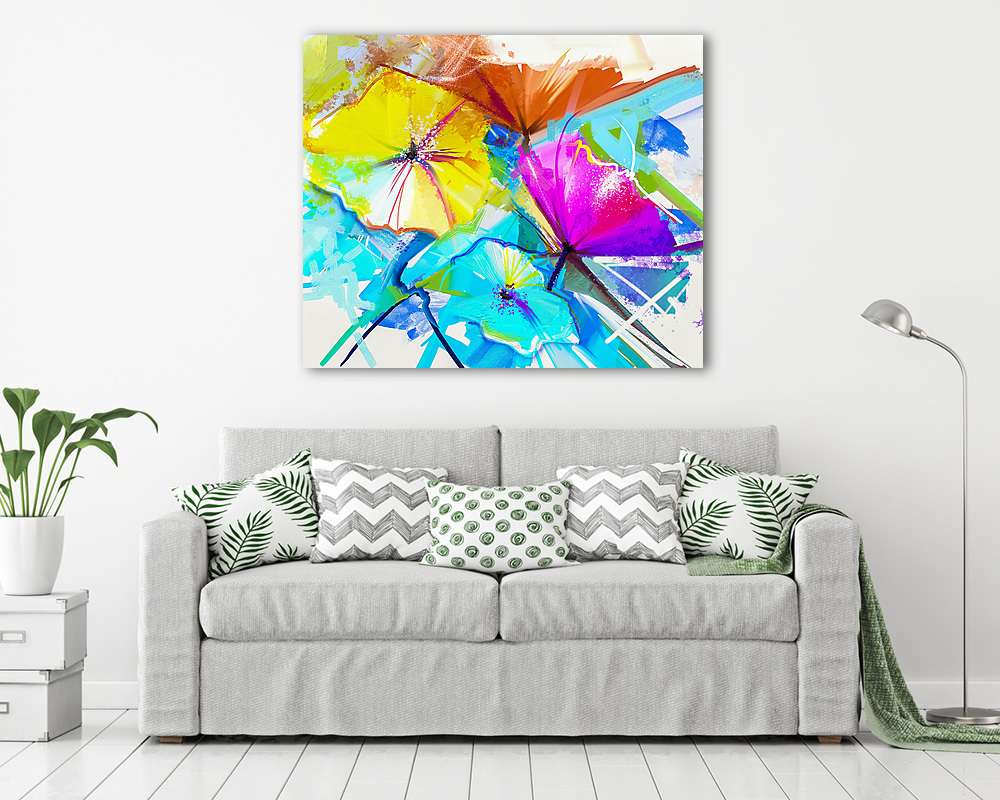 Színes tavaszi virágok absztrakt stílusban(olajfestmény reprodukció) (fotótapéta) - vászonkép, falikép otthonra és irodába