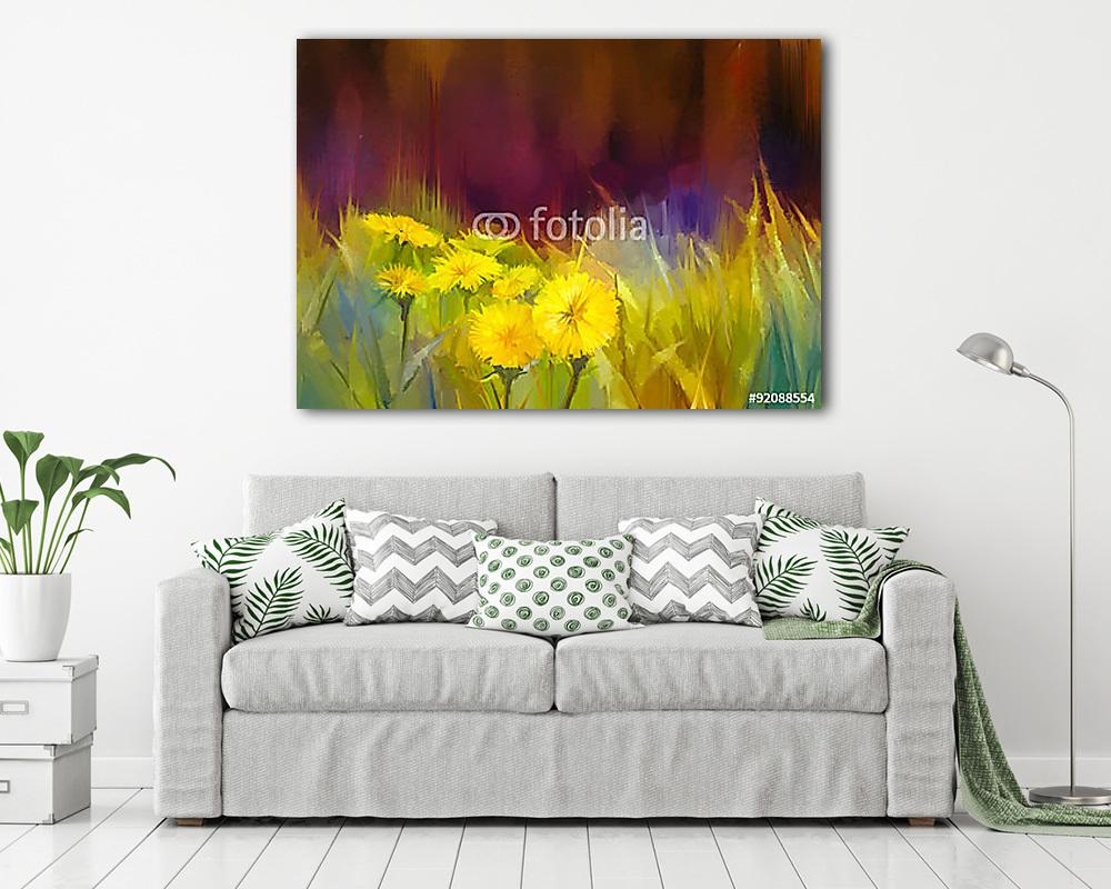 Az olajfestés jellegű fűvirágok. Kézi festék közelről sárga da (keretezett kép) - vászonkép, falikép otthonra és irodába