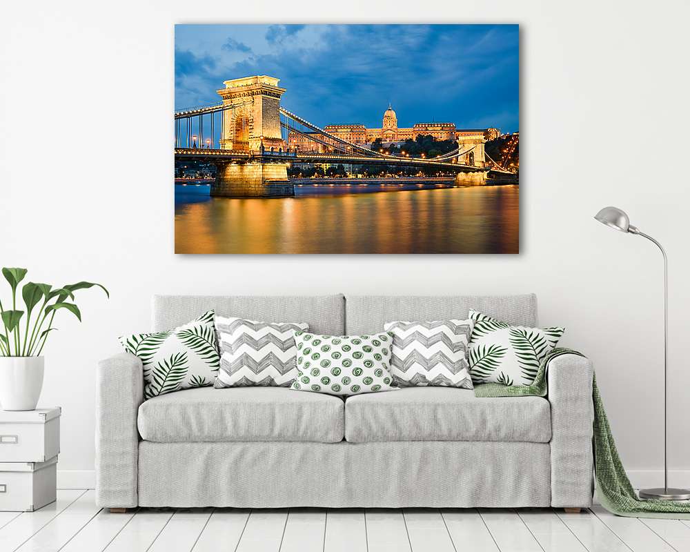 Budai Vár és Lánchíd Budapesten, Magyarországon (keretezett kép) - vászonkép, falikép otthonra és irodába