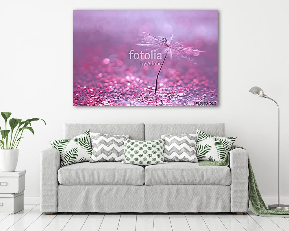 A dandelion seed with a drop of water is in sparkling sparkles.  (fotótapéta) - vászonkép, falikép otthonra és irodába