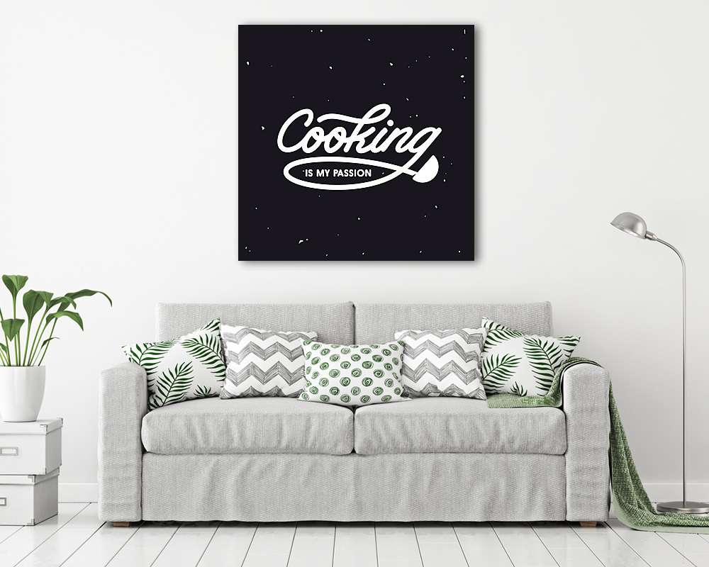 Cooking is my passion lettering poster. Vector vintage illustrat (keretezett kép) - vászonkép, falikép otthonra és irodába