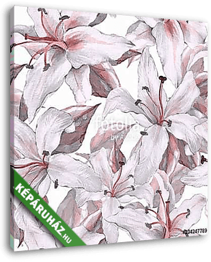 Pattern with lilies. Floral seamless watercolor background with  - vászonkép 3D látványterv