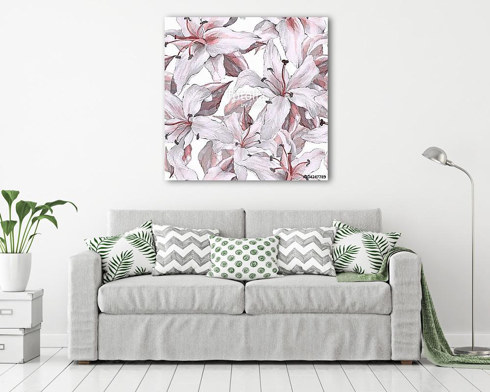 Pattern with lilies. Floral seamless watercolor background with  - vászonkép, falikép vásárlás Pattern with lilies. Floral seamless watercolor background with  (vászonkép) - vászonkép, falikép otthonra és irodába