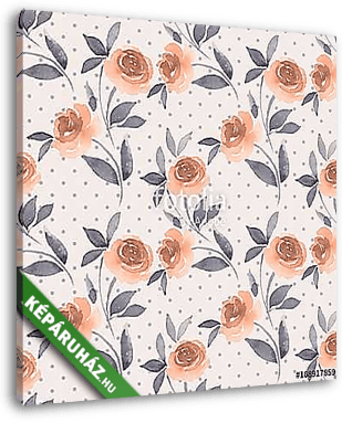Floral seamless pattern with roses. Polka dot background - vászonkép 3D látványterv
