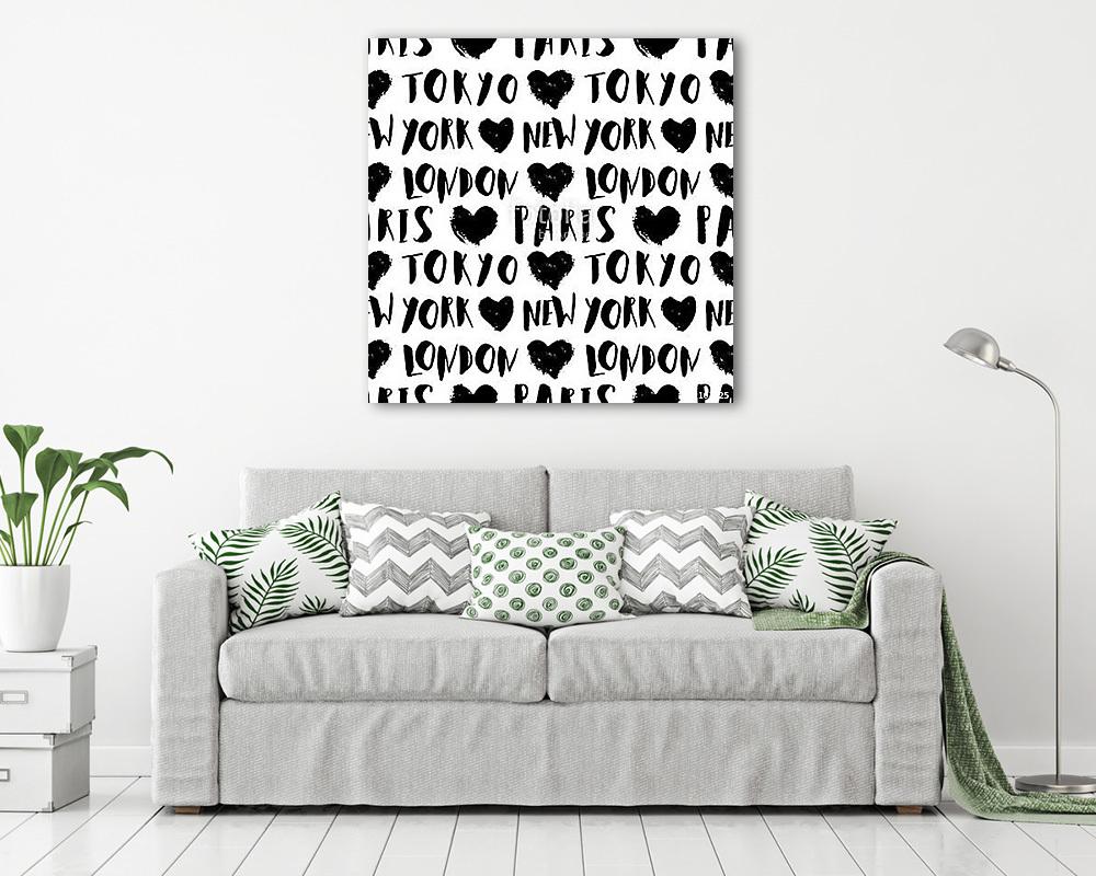 City Names Seamless Pattern (többrészes kép) - vászonkép, falikép otthonra és irodába