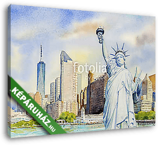 Statue Liberty  in Manhattan urban. Watercolor painting - vászonkép 3D látványterv