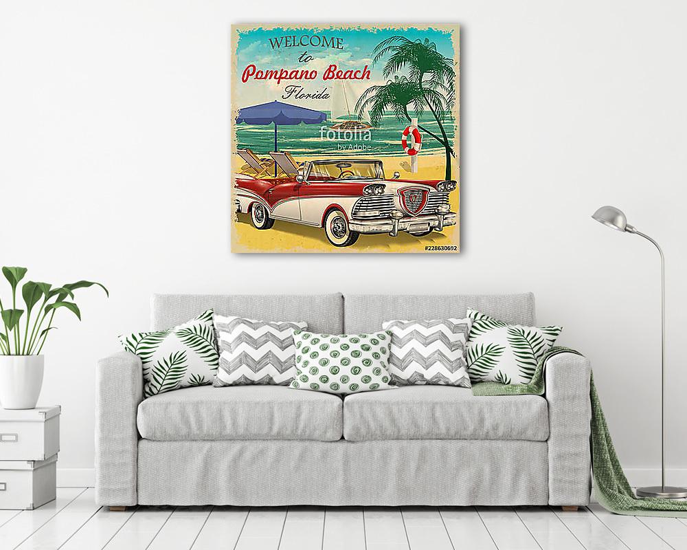 Welcome to Pompano Beach, Florida retro poster. (fotótapéta) - vászonkép, falikép otthonra és irodába