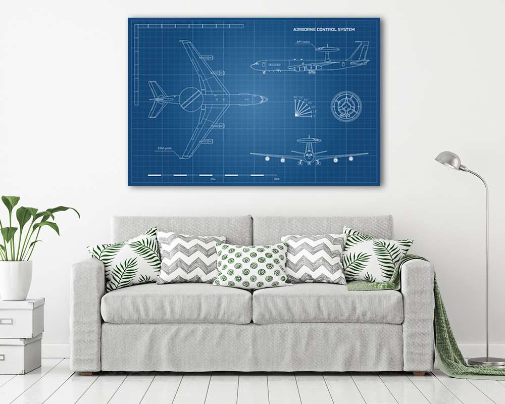 Repülőgép blueprint (keretezett kép) - vászonkép, falikép otthonra és irodába