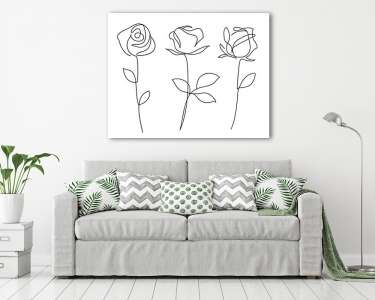 Három rózsa (vonalrajz, line art) (vászonkép) - vászonkép, falikép otthonra és irodába