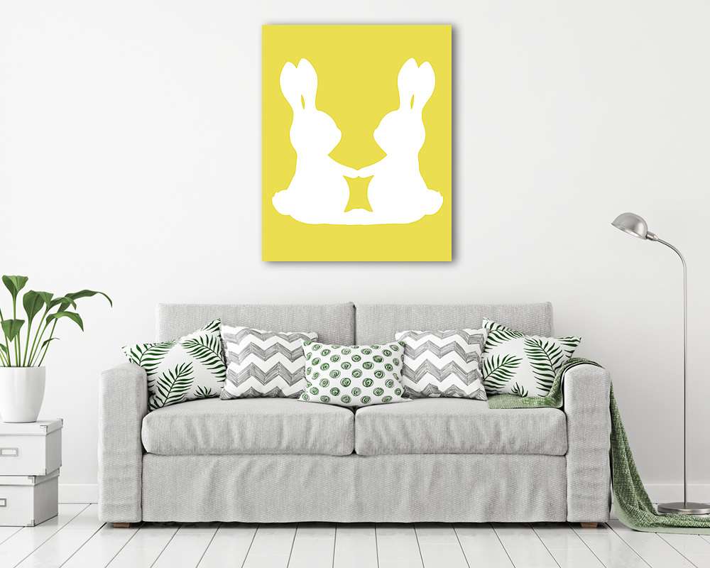 DIY - Húsvéti nyuszipár, sárga háttérrel (fotótapéta) - vászonkép, falikép otthonra és irodába