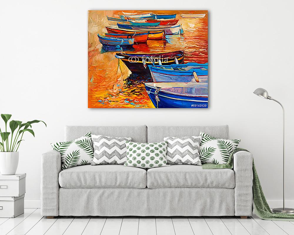 Csónakok egységes rendezetlensége (többrészes kép) - vászonkép, falikép otthonra és irodába