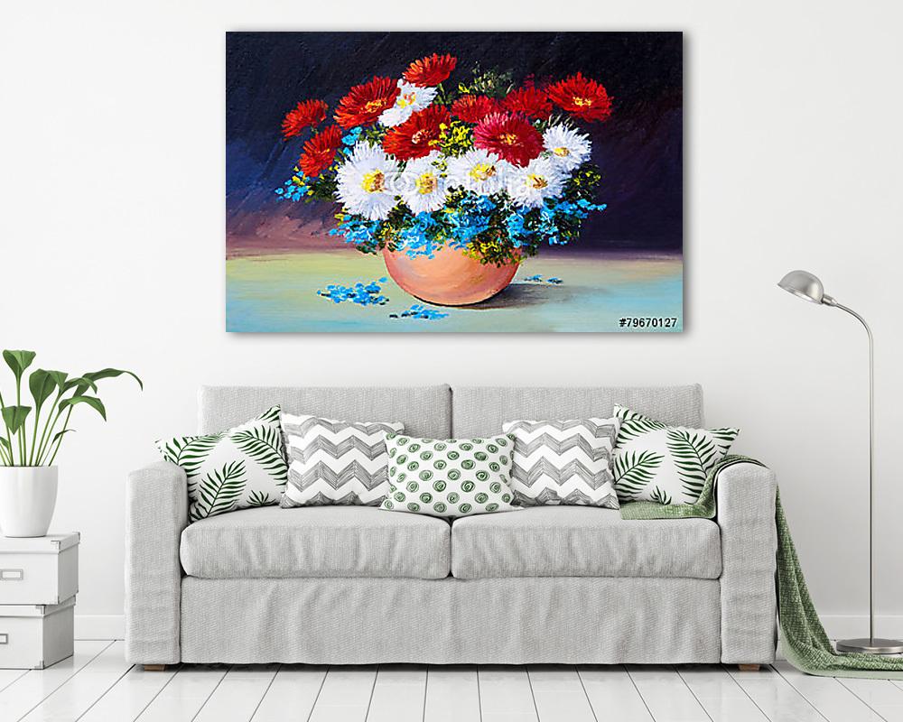 Tavaszi virágok csokor kaspóban (olajfestmény reprodukció) - vászonkép, falikép vásárlás Tavaszi virágok csokor kaspóban (olajfestmény reprodukció) (fotótapéta) - vászonkép, falikép otthonra és irodába