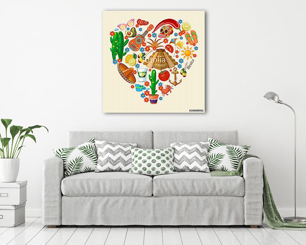 Vector színes kártya Mexikóról. Utazás plakát mexikói it (többrészes kép) - vászonkép, falikép otthonra és irodába