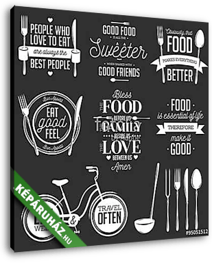 Set of vintage food related typographic quotes. Vector illustrat - vászonkép 3D látványterv