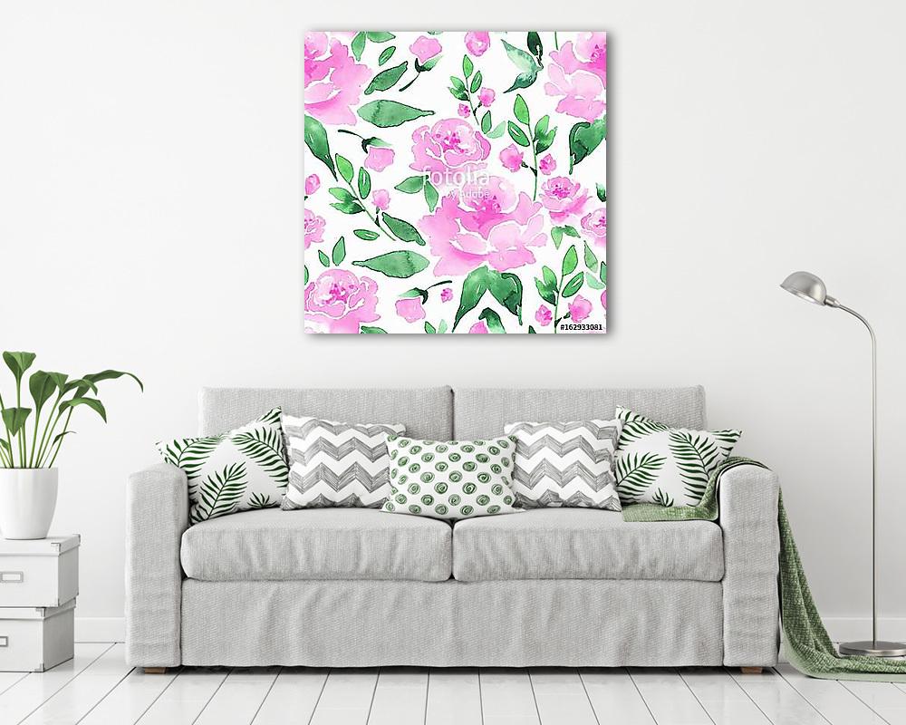 Floral seamless pattern. Watercolor background with flowers and  - vászonkép, falikép vásárlás Floral seamless pattern. Watercolor background with flowers and  (vászonkép) - vászonkép, falikép otthonra és irodába