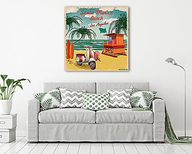 Santa Monica Beach, California retro poster. (vászonkép) - vászonkép, falikép otthonra és irodába