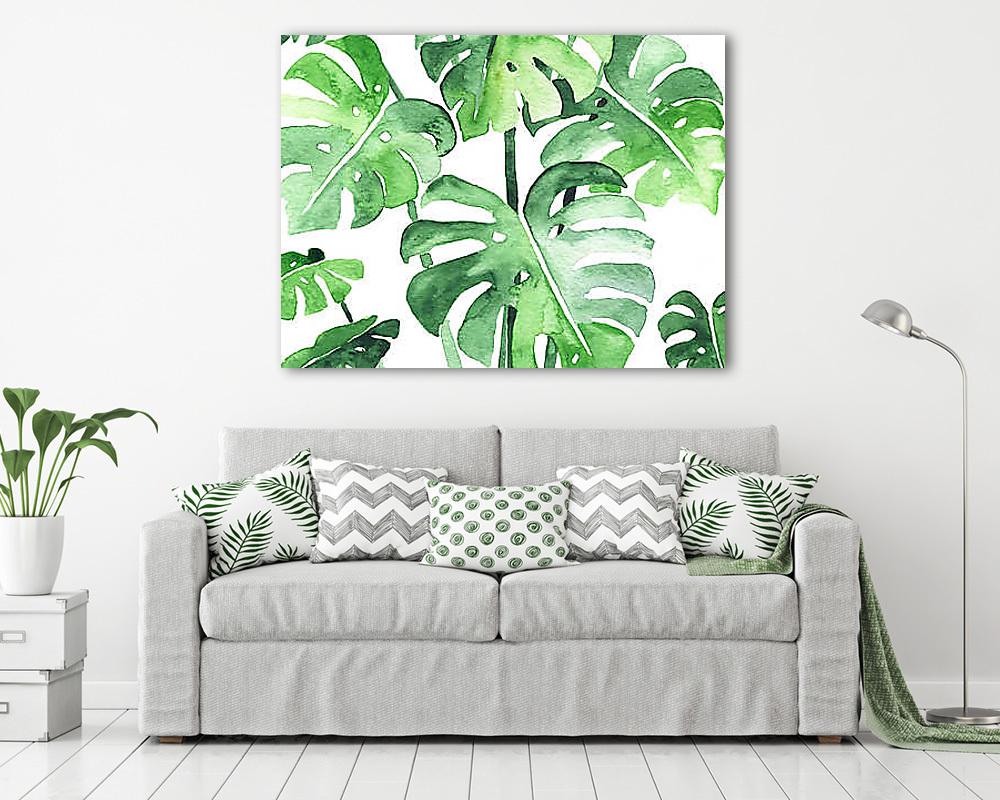 Monstera levelek 4:3 képarány (keretezett kép) - vászonkép, falikép otthonra és irodába