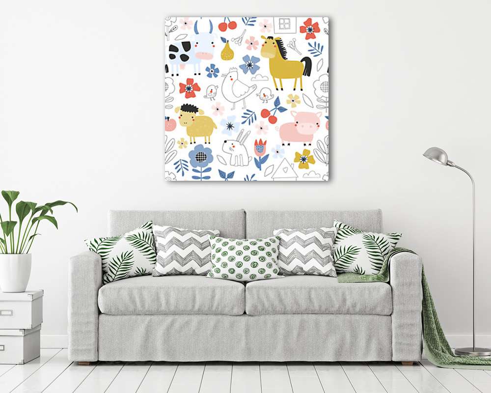 Farmállatok tapétaminta (keretezett kép) - vászonkép, falikép otthonra és irodába