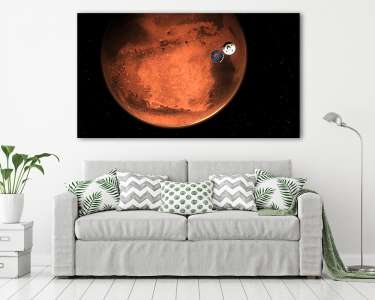 Perseverance Rover szétválása a hordozótól a Mars fölöttt (illusztráció) (vászonkép) - vászonkép, falikép otthonra és irodába