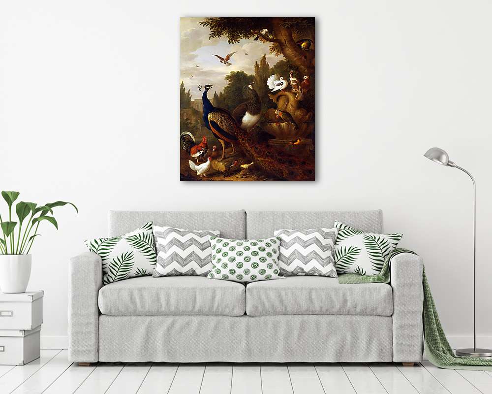 Páva és egyéb madarak a parkban (vászonkép) - vászonkép, falikép otthonra és irodába
