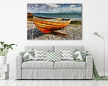 Csónak a parton - átdolgozás (vászonkép) - vászonkép, falikép otthonra és irodába
