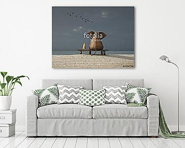 elefánt és kutya ül egy parton (vászonkép) - vászonkép, falikép otthonra és irodába