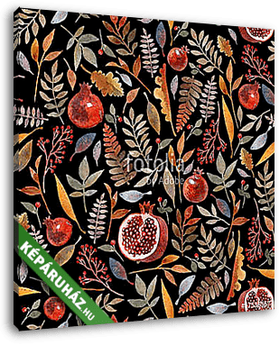 Seamless pattern with wonderful autumn berries, branches, leaves - vászonkép 3D látványterv