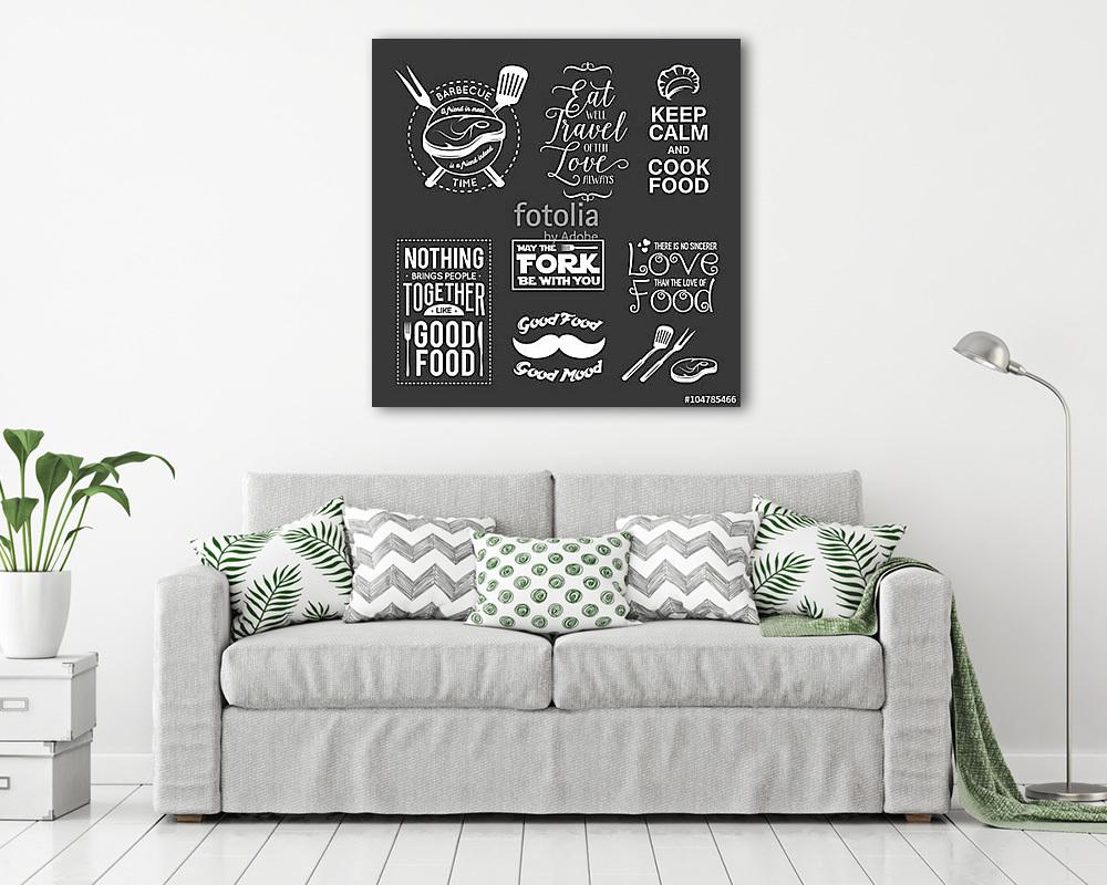 Set of vintage food related typographic quotes. Vector illustrat (vászonkép) - vászonkép, falikép otthonra és irodába