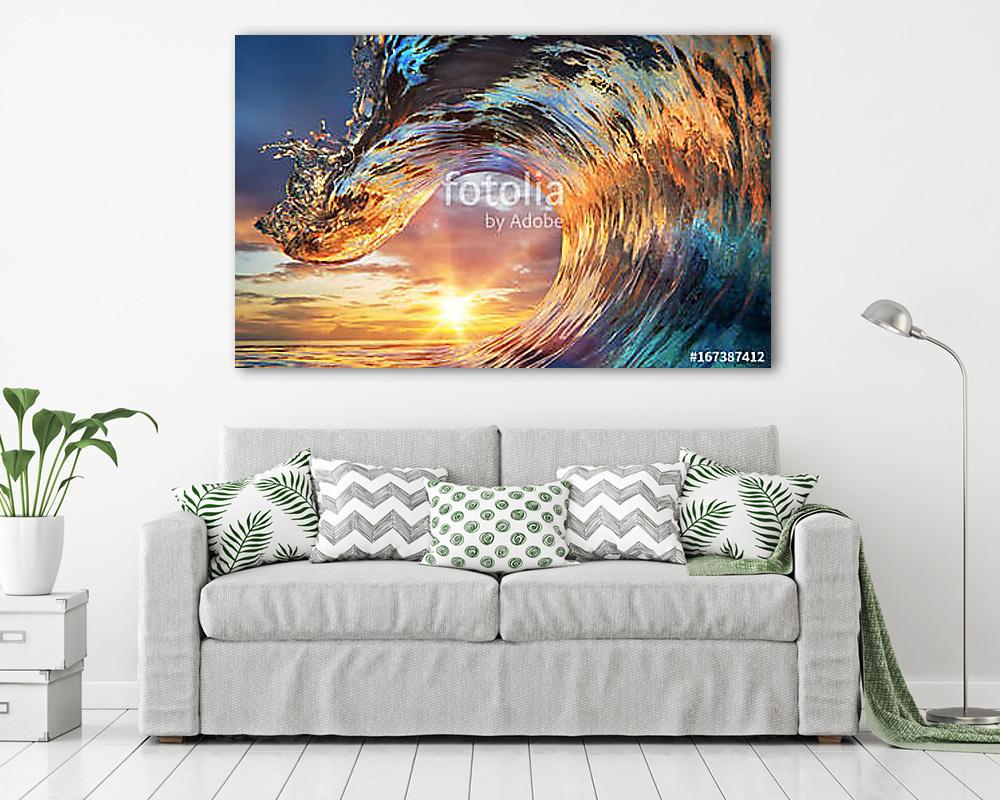 Colorful Ocean Wave. Sea water in crest shape. Sunset light and - vászonkép, falikép vásárlás Colorful Ocean Wave. Sea water in crest shape. Sunset light and (vászonkép) - vászonkép, falikép otthonra és irodába