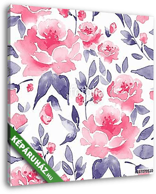 Floral seamless pattern. Watercolor background with pink flowers - vászonkép 3D látványterv