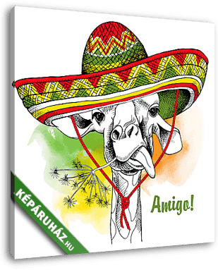 Poster with the image of a giraffe in a Mexico sombrero. Vector  - vászonkép 3D látványterv
