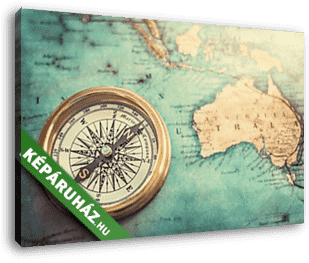 Iránytű, Ausztrália elmosódott térképével a háttérben - vászonkép 3D látványterv