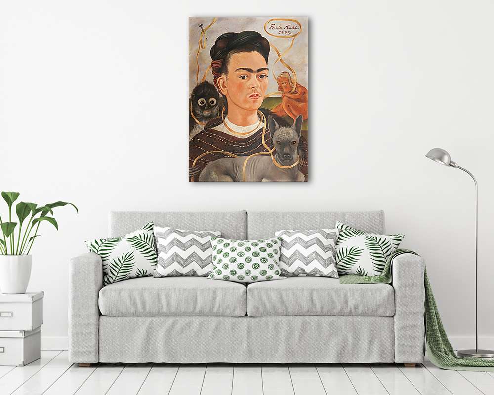 Önarckép, kis majommal (keretezett kép) - vászonkép, falikép otthonra és irodába