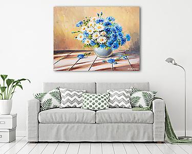 Virágcsokor egy fa asztalon (olajfestmény reprodukció) (vászonkép) - vászonkép, falikép otthonra és irodába