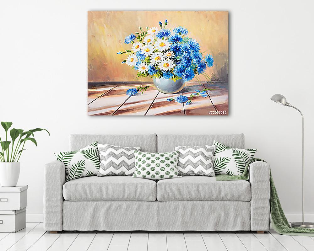 Virágcsokor egy fa asztalon (olajfestmény reprodukció) (vászonkép) - vászonkép, falikép otthonra és irodába
