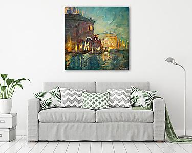 éjszakai táj Velencébe, olajfestés vászonra (vászonkép) - vászonkép, falikép otthonra és irodába