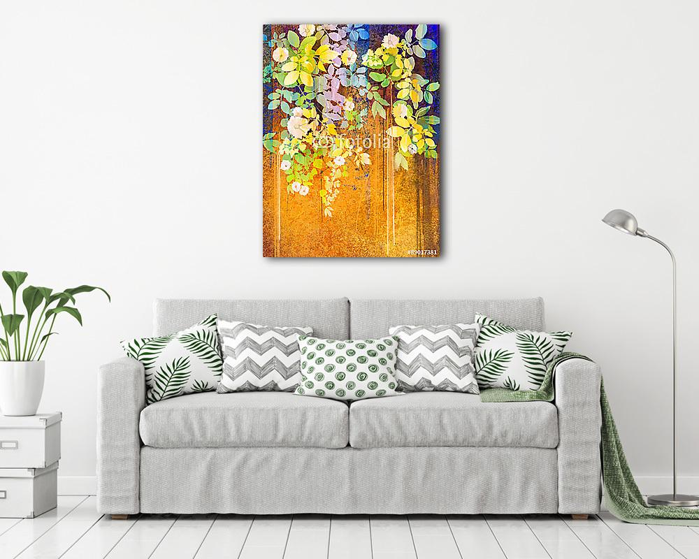 Vízfestmény fehér virágok és puha zöld levelek. Sárga- - vászonkép, falikép vásárlás Vízfestmény fehér virágok és puha zöld levelek. Sárga- (bögre) - vászonkép, falikép otthonra és irodába