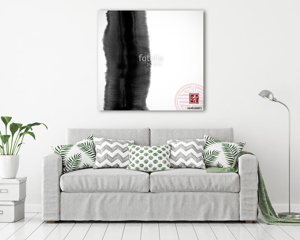 Absztrakt fekete tintasugaras festés kelet-ázsiai stílusban. Gru (bögre) - vászonkép, falikép otthonra és irodába