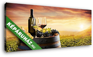 Bottle And WineLombok a hordón a szőlőben a naplementében - vászonkép 3D látványterv