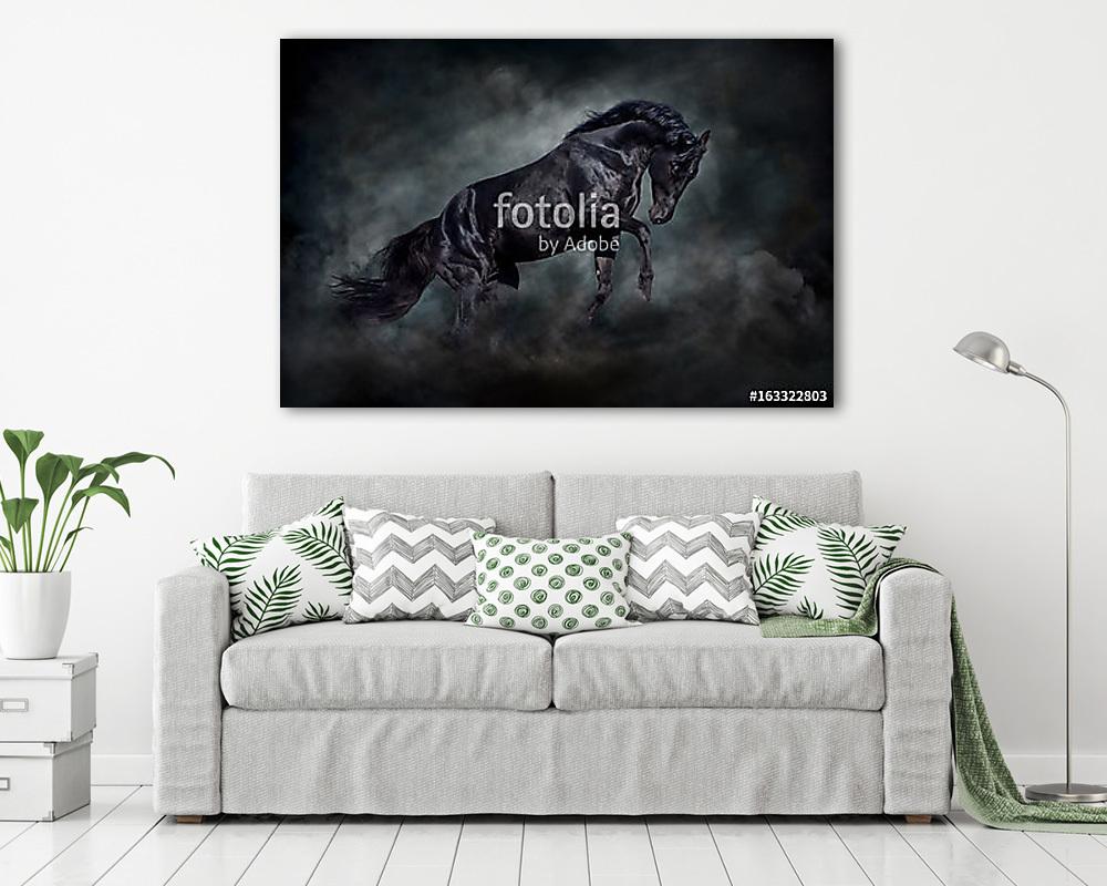 Fekete mén a mozgásban a sötét por klubok ellen (bögre) - vászonkép, falikép otthonra és irodába