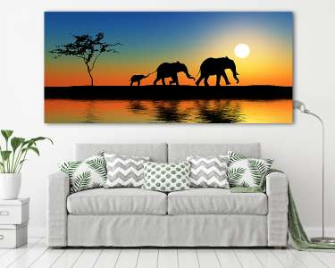 Az elefántok családja. (vászonkép) - vászonkép, falikép otthonra és irodába