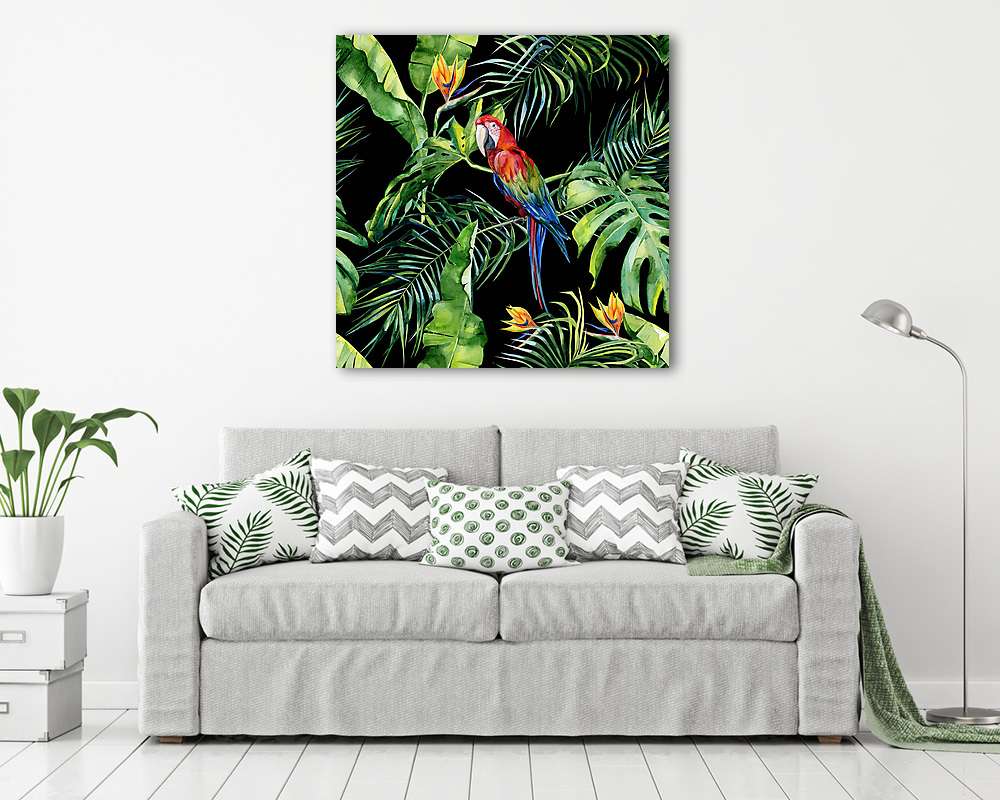 Pálmák papagájjal (vászonkép) - vászonkép, falikép otthonra és irodába